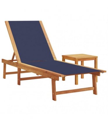 vidaXL Sun Loungers 2 pcs with Table Blue Solid Wood Acacia&Textilene