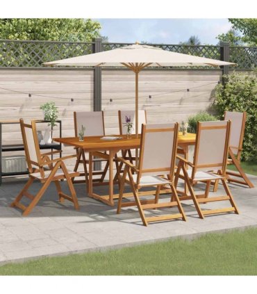 vidaXL 7 Piece Garden Dining Set Solid Wood Acacia and Textilene