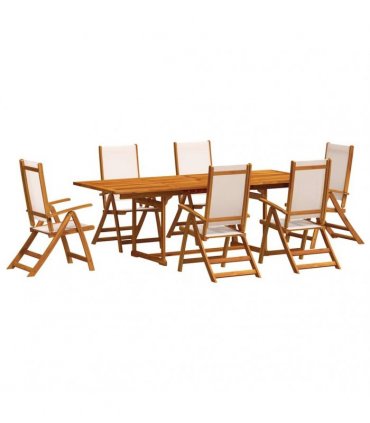 vidaXL 7 Piece Garden Dining Set Solid Wood Acacia and Textilene