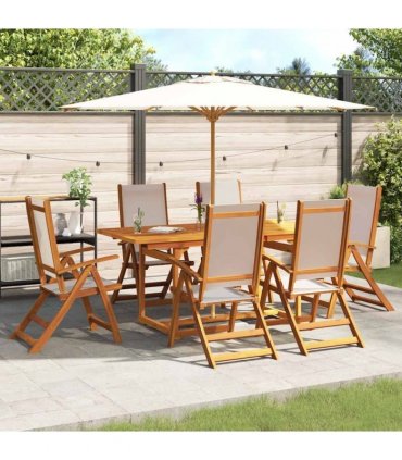 vidaXL 7 Piece Garden Dining Set Solid Wood Acacia and Textilene