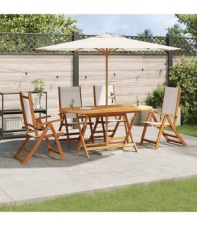 vidaXL 5 Piece Garden Dining Set Solid Wood Acacia and Textilene