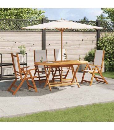 vidaXL 5 Piece Garden Dining Set Solid Wood Acacia and Textilene
