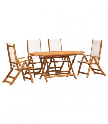 vidaXL 5 Piece Garden Dining Set Solid Wood Acacia and Textilene