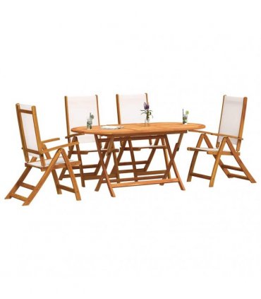 vidaXL 5 Piece Garden Dining Set Solid Wood Acacia and Textilene