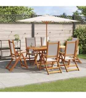 vidaXL 7 Piece Garden Dining Set Solid Wood Acacia and Textilene