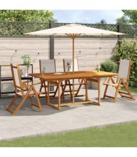 vidaXL 5 Piece Garden Dining Set Solid Wood Acacia and Textilene