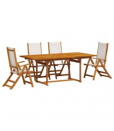 vidaXL 5 Piece Garden Dining Set Solid Wood Acacia and Textilene