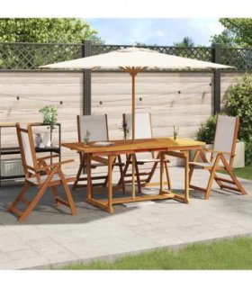 vidaXL 5 Piece Garden Dining Set Solid Wood Acacia and Textilene