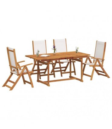 vidaXL 5 Piece Garden Dining Set Solid Wood Acacia and Textilene