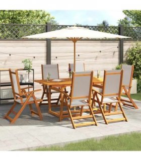 vidaXL 7 Piece Garden Dining Set Solid Wood Acacia and Textilene