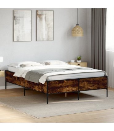 vidaXL Bed Frame without Mattress Smoked Oak 135x190 cm
