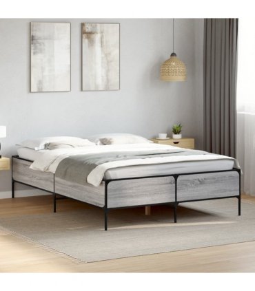 vidaXL Bed Frame without Mattress Grey Sonoma 135x190 cm
