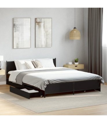 vidaXL Bed Frame with Drawers without Mattress Black 135x190 cm