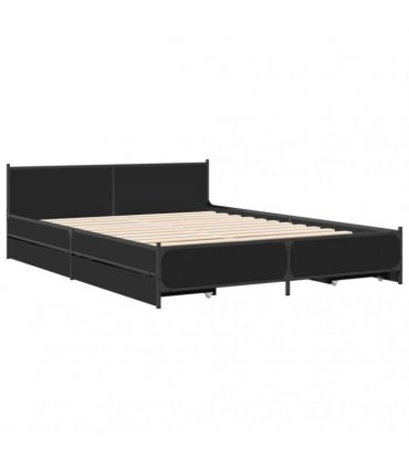 vidaXL Bed Frame with Drawers without Mattress Black 135x190 cm