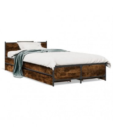 vidaXL Bed Frame with Drawers without Mattress Smoked Oak 75x190 cm