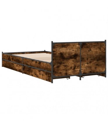 vidaXL Bed Frame with Drawers without Mattress Smoked Oak 75x190 cm