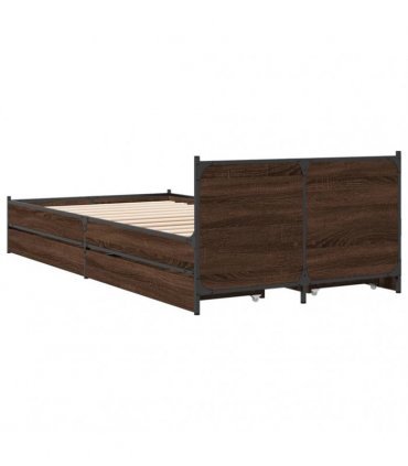 vidaXL Bed Frame with Drawers without Mattress Brown Oak 75x190 cm