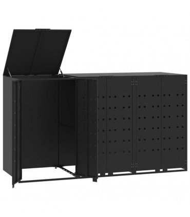 vidaXL Wheelie Bin Storage for 3 Bins Black 207x79x117 cm Steel