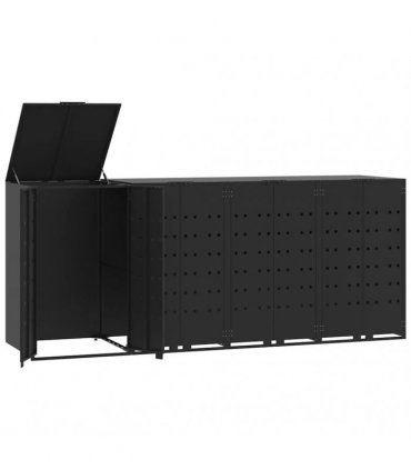 vidaXL Wheelie Bin Storage for 4 Bins Black 276x79x117 cm Steel