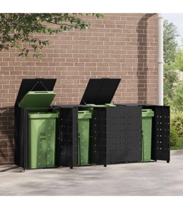 vidaXL Wheelie Bin Storage for 4 Bins Black 276x79x117 cm Steel