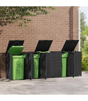 vidaXL Wheelie Bin Storage for 5 Bins Black 345x79x117 cm Steel