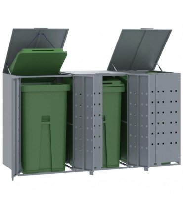 vidaXL Wheelie Bin Storage for 3 Bins Grey 207x79x117 cm Steel