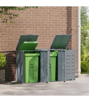 vidaXL Wheelie Bin Storage for 3 Bins Grey 207x79x117 cm Steel