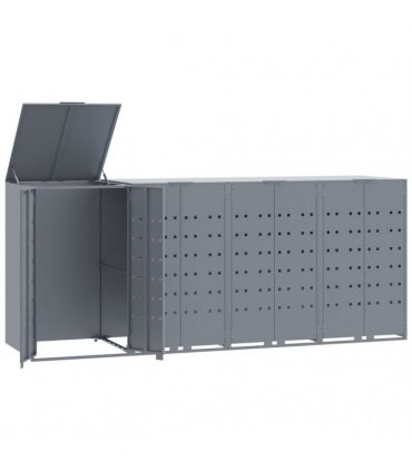 vidaXL Wheelie Bin Storage for 4 Bins Grey 276x79x117 cm Steel