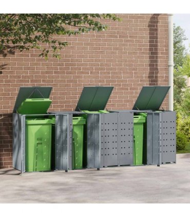 vidaXL Wheelie Bin Storage for 5 Bins Grey 345x79x117 cm Steel