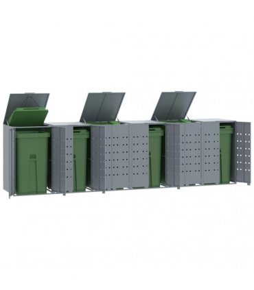 vidaXL Wheelie Bin Storage for 6 Bins Grey 414x79x117 cm Steel