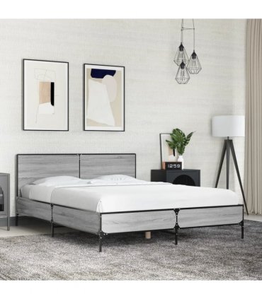 vidaXL Bed Frame without Mattress Grey Sonoma 135x190 cm