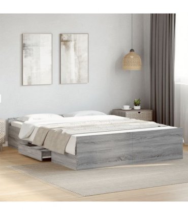 vidaXL Bed Frame with Drawers without Mattress Grey Sonoma 150x200 cm