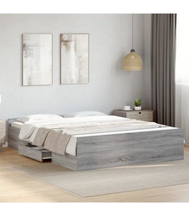 vidaXL Bed Frame with Drawers without Mattress Grey Sonoma 140x200 cm