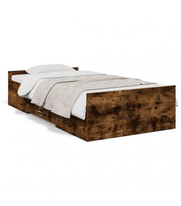 vidaXL Bed Frame with Drawers without Mattress Smoked Oak 100x200 cm