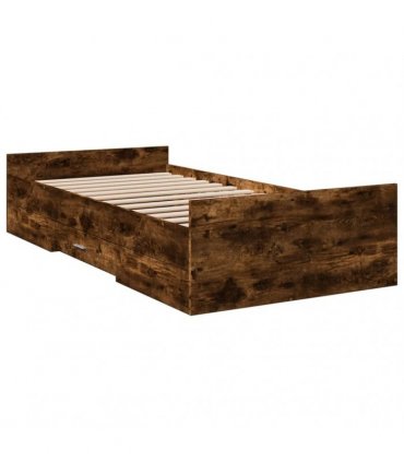 vidaXL Bed Frame with Drawers without Mattress Smoked Oak 100x200 cm