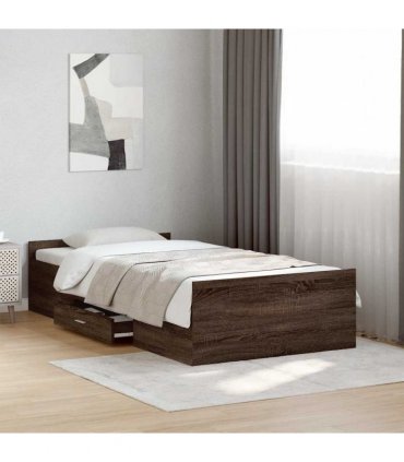 vidaXL Bed Frame with Drawers without Mattress Brown Oak 75x190 cm