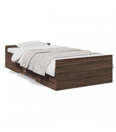 vidaXL Bed Frame with Drawers without Mattress Brown Oak 75x190 cm