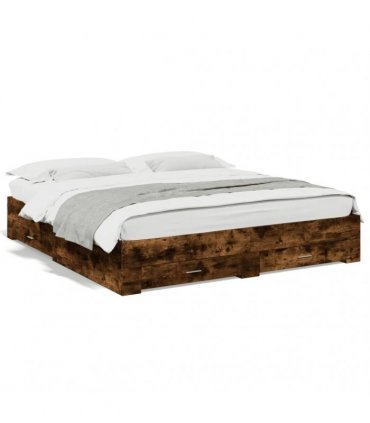 vidaXL Bed Frame with Drawers without Mattress Smoked Oak 200x200 cm