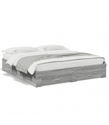 vidaXL Bed Frame with Drawers without Mattress Grey Sonoma 200x200 cm