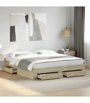 vidaXL Bed Frame with Drawers without Mattress Sonoma Oak 180x200 cm