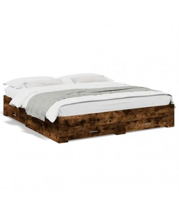 vidaXL Bed Frame with Drawers without Mattress Smoked Oak 180x200 cm