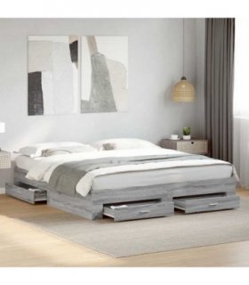 vidaXL Bed Frame with Drawers without Mattress Grey Sonoma 180x200 cm