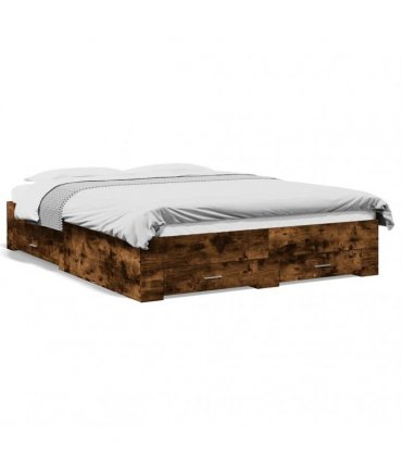vidaXL Bed Frame with Drawers without Mattress Smoked Oak 160x200 cm