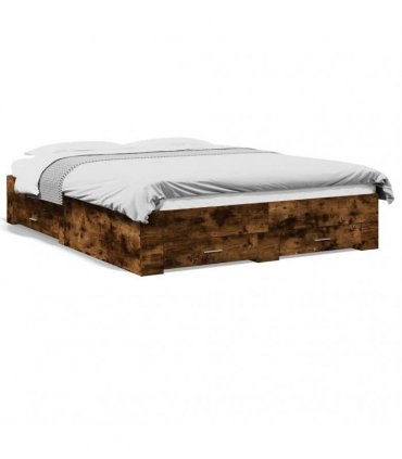vidaXL Bed Frame with Drawers without Mattress Smoked Oak 150x200 cm