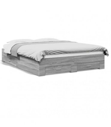 vidaXL Bed Frame with Drawers without Mattress Grey Sonoma 150x200 cm