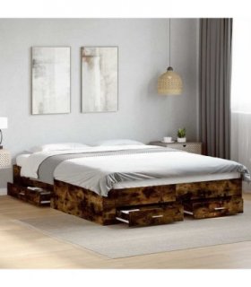 vidaXL Bed Frame with Drawers without Mattress Smoked Oak 140x200 cm