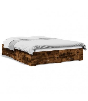 vidaXL Bed Frame with Drawers without Mattress Smoked Oak 140x200 cm