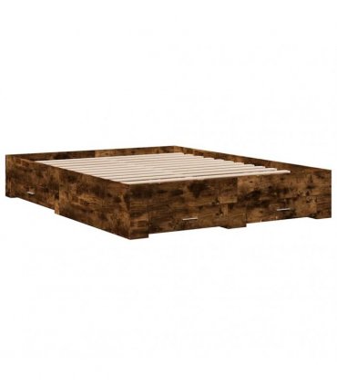 vidaXL Bed Frame with Drawers without Mattress Smoked Oak 140x200 cm