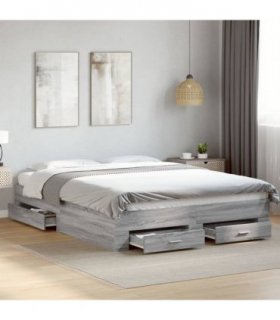 vidaXL Bed Frame with Drawers without Mattress Grey Sonoma 140x200 cm