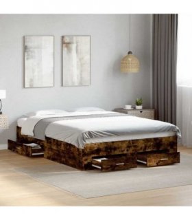 vidaXL Bed Frame with Drawers without Mattress Smoked Oak 120x200 cm